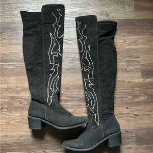 Black over the knee western boots